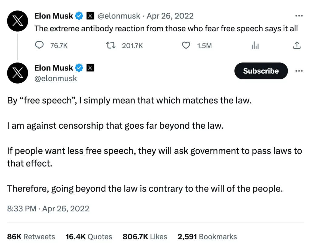 Elon Musk ozgur ifade tweeti
