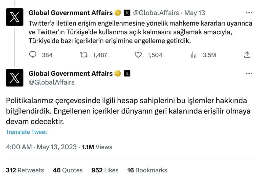 Twitter Global Government Affairs Turkiye sansur